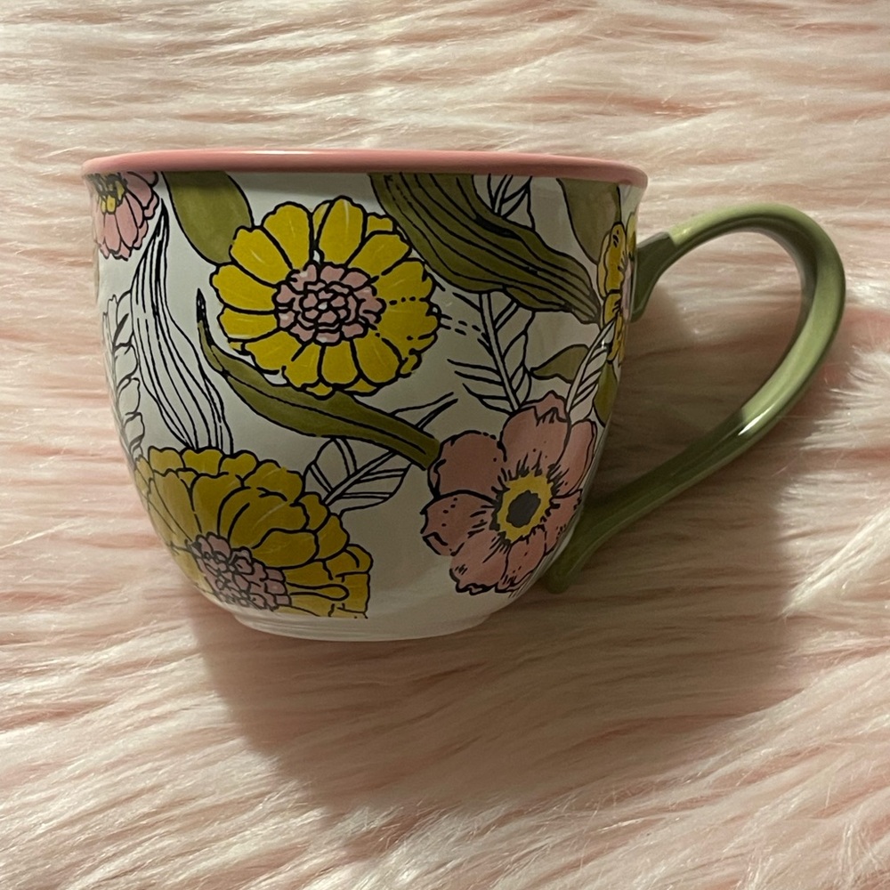 Floral Mug with Pink and Green Accents